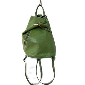 T Nobile Leather Backpack Shoulder Bag Green Split Strap Folded Front Toggle